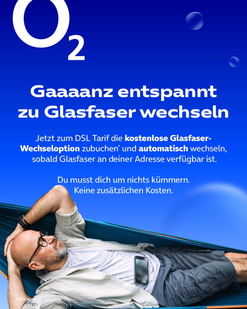 Jetzt zum DSL Tarif die kostenlose Glasfaser-Wechseloption zubuchen.