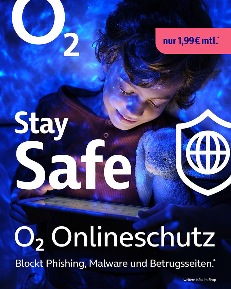 o2 Onlineschutz, blockt Phishing, Maleware und Betrugsseiten.