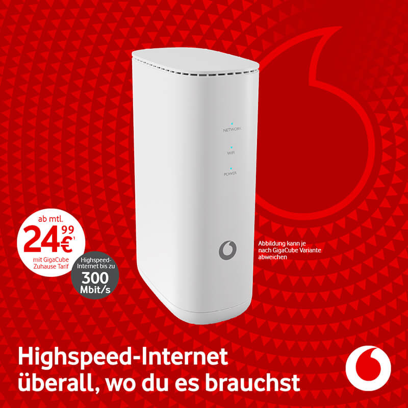 Highspeed-Internet ab 24,99 € mit GigaCube Zuhause Tarif.