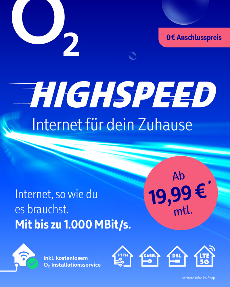 Highspeed Internet für dein Zuhause ab 19,99 € monatlich.