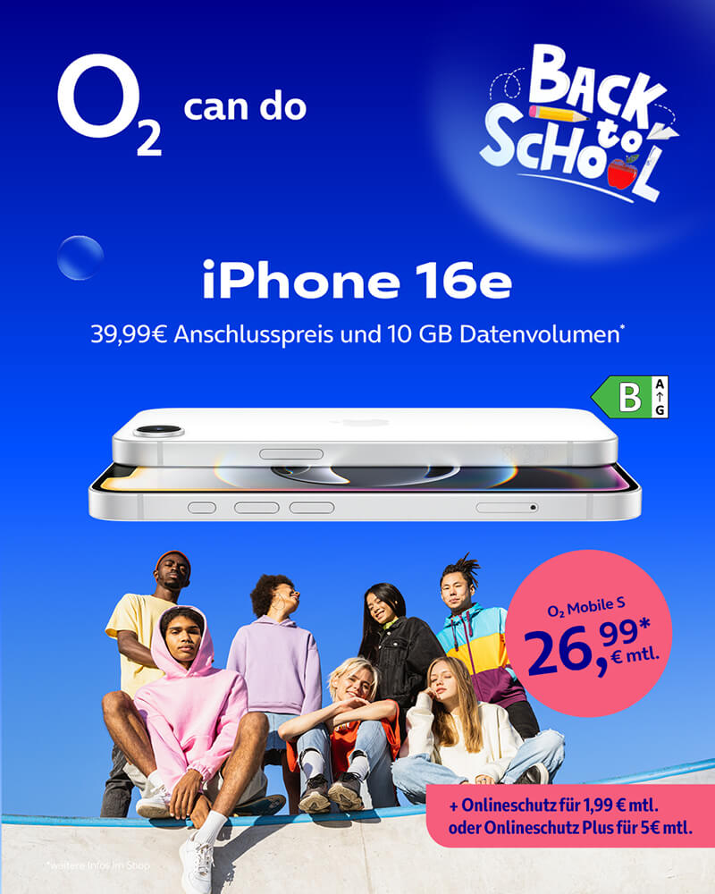 iPhone 16e, o2 Mobile S für 26,99 € monatlich.