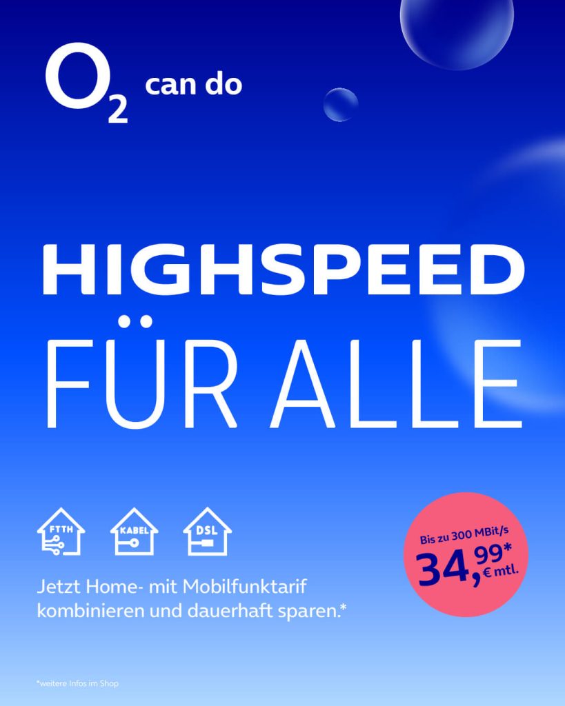 Highspeed für alle, Jetzt Home- mit Mobilfunktarif kombinieren und dauerhaft sparen bei o2.