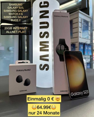 Samsung Galaxy S23, Samsung Galaxy Watch 4, Samsung Galaxy Buds 2, 20GB Internet Allnet Flat