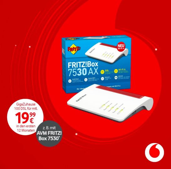 vodafone Fritz!Box 7530 AX, GigaZuhause 100 DSL für 19,99€